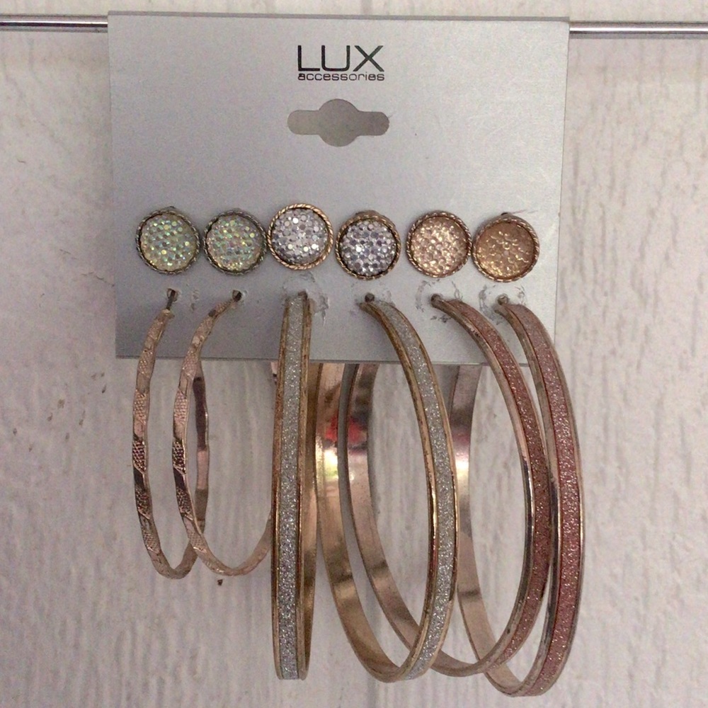LUX SPARKLE HOOP EARRINGS AND DRUZY EARRINGS SET NWT